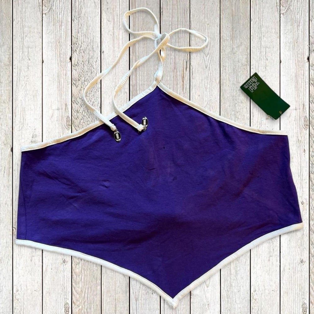 Wild Fable Womens Halter Crop Top Medium Purple White Football Charms NWT